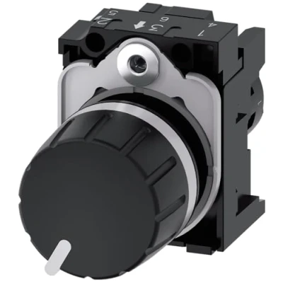 Abbildung von Potentiometer, Kompakt, 22 mm, rund, plastik, sort, 10K ohms, med holder, skrueklemme