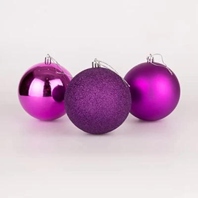 Abbildung von 10 cm/6 Stück Weihnachtskugeln, bruchsicher, lila, Weihnachtsbaumschmuck, Kugel, Ornamente, Kugeln, Weihnachtsdekoration, Urlaubsdekoration, glänzend, matt, glitzernd