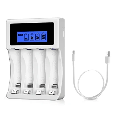 Abbildung von BONAI AA AAA Akku Ladegerät USB 4 Slot Batterieladegerät LCD Smart Akkuladegerät Intelligent Battery Charger für NI MH CD Wiederaufladbare Batterien