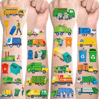 Abbildung von Müllauto Tattoos für Kinder,10 Blätter Müllwagen Kindertattoos Hautfreundlich Set Temporäre zum Aufkleben,Mitgebsel Kindergeburtstag Geschenke Party Deko Spielzeug Auto Tattoo Kinder