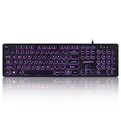 Abbildung von Perixx PERIBOARD 317R USB Tastatur mit Kabel, Hintergrundbeleuchtung, großer Druckbuchstaben, weiße beleuchtete LED, stilvolle runde Tastenkappen US Englisch, 12010