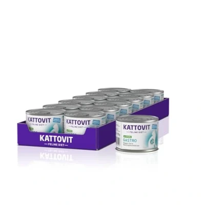 Abbildung von KATTOVIT Gastro Nassfutter für Katzen zur Unterstützung des Magen Darm Systems Diät Alleinfuttermittel in der Dose ausgewachsene Katzen. Glutenfrei 12 x 185 g P