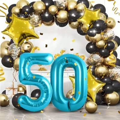 Abbildung von Zahlen luftballon 50 jahre Blau Folienballon 40&quot;50 Geburtstagsdeko Ballon Zahl Deko zum Geburtstag fliegt mit Helium 50.Geburtstag für Männer Frauen 50.Geburtstagsparty Jubiläum