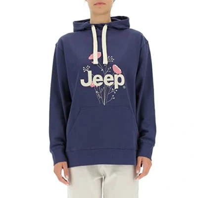 Abbildung von JEEP O102606 A184 J Woman Hooded Oversize Sweatshirt Botanical Print J22W Deep Blue L