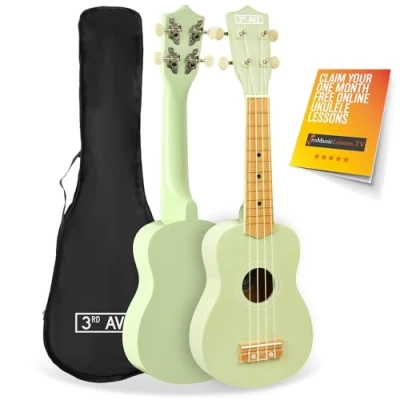 Abbildung von 3rd Avenue Sopran Ukulele Für Anfänger, 21 Zoll, 4 Nylonsaiten Mit Kostenloser Uke Tasche Pastellgrün 1 Monat Online Unterricht