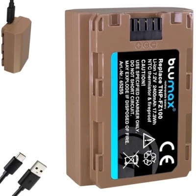 Abbildung von Blumax Akku ersetzt Sony NP FZ100 (2400mAh) mit USB Typ C Ladebuchse NTC Sensor &amp; V1 Gehäuse für FX30 7 IV 7c 7RIV 7RV 7RIII ZV E1