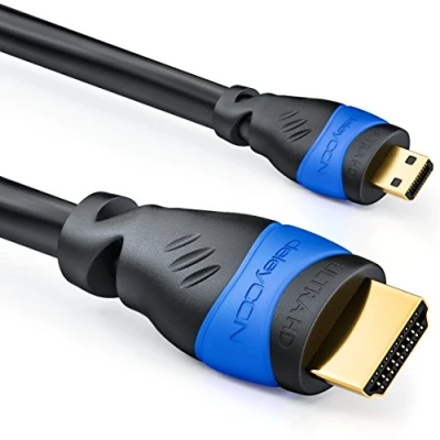 Abbildung von deleyCON 2m Micro HDMI Kabel 2.0/1.4a Kompatibel High Speed mit Ethernet ARC 3D 4K Ultra HD 1080p 2160p Schwarz