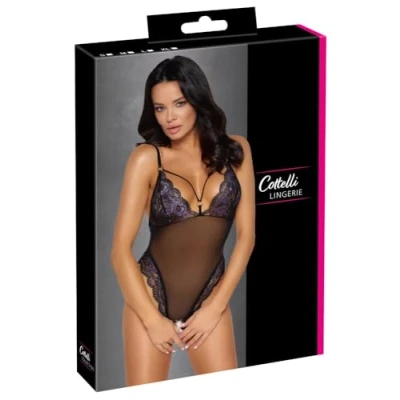 Abbildung von Cottelli Collection Body Ouvert transparent mit Spitze schwarz, lila
