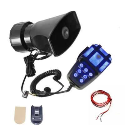 Abbildung von YIYIDA Auto Hupe LKW 12V Lufthorn Alarmhorn Einfache Installation 135db Sirene Horn 7 Ton blau und schwarz elektrische mit Mic PA Lautsprecher System Autohupe für Schiff etc