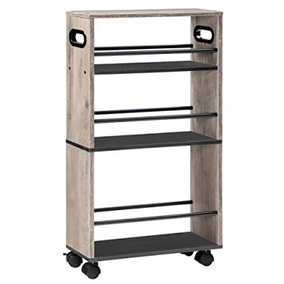 Abbildung von HOOBRO Schmaler Servierwagen, 45 x 15 80 cm, Küchenwagen mit 3 Ebenen, Küchenregal 360 drehbaren Räder und Geländern, leicht zu montieren, stabil, Industriell, Greige EBG15TC01