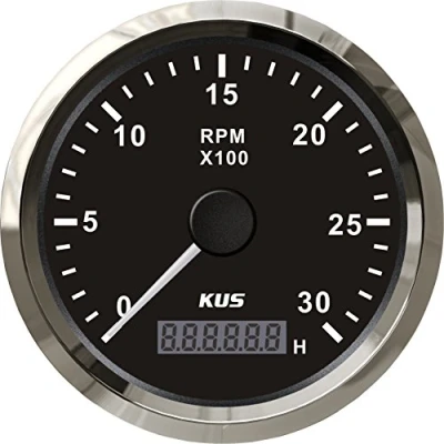 Abbildung von KUS Wasserdichte Drehzahlmesser Mit Betriebsstundenzähler 3000 RPM 85mm 12 V / 24 Hintergrundbeleuchtung (Schwarz)