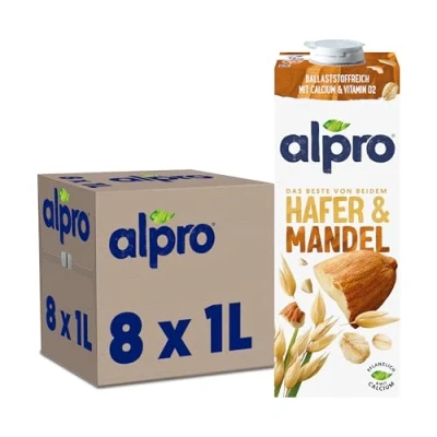 Abbildung von Alpro Hafer Mandeldrink, vegan &amp; laktosefrei, reich an Ballaststoffen, mit Calcium und Vitaminen, 8er Pack (8 x 1 l) UHT