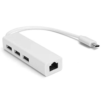 Abbildung von USB zu Ethernet Adapter, C LAN Netzwerkadapter, mit 3 2.0 Ports, 24pin 100M RJ45 Adapter Converter, für Windows XP/7/8/OS X(Weiß)