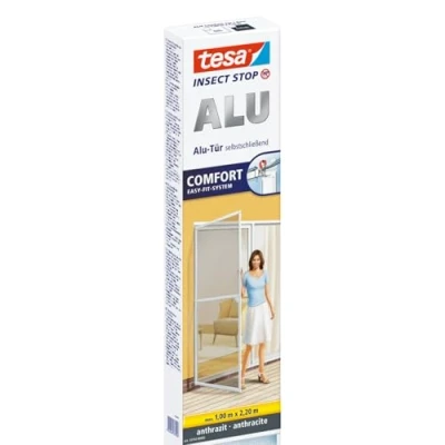 Abbildung von tesa Insect Stop ALU COMFORT Fliegengitter für Türen Insektengitter mit Aluminium Rahmen &amp; Clear View Tür Insektenschutz Anthrazit, 100 cm x 220