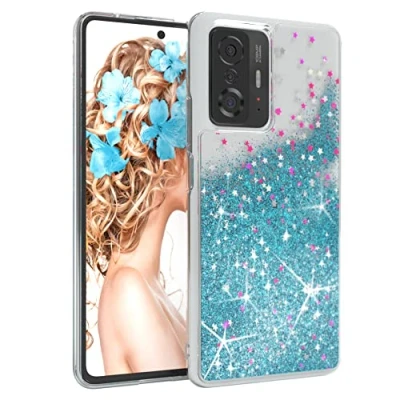 Abbildung von EAZY CASE Hülle kompatibel mit Xiaomi 11T 5G / Pro Schutzhülle Flüssig Glitzer, Handyhülle, Schutzhülle, Back Cover Glitter Flüssigkeit, TPU/Silikon, Transparent/Durchsichtig, Blau