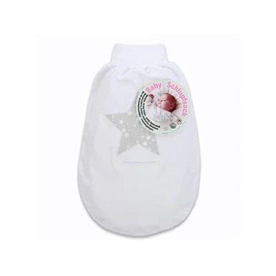 Abbildung von babybay Schlupfsack Organic Cotton mit Gurtschlitz, weiß Applikation Stern perlgrau Sterne