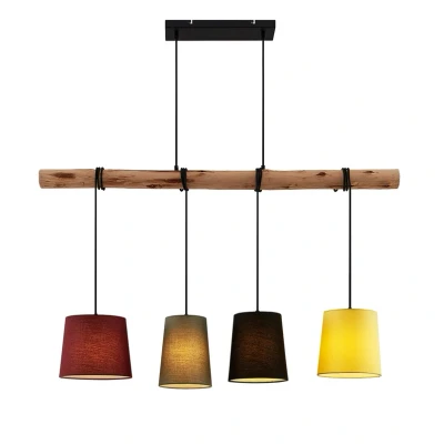 Abbildung von Lindby Hängeleuchte Moskau, dimmbar, Leuchtmittel nicht inklusive, Modern, Textil, Holz, Rot, grau, Schwarz, gelb, holz hell, 4 flammig