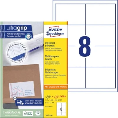 Abbildung von AVERY Zweckform Etiketten 3660 200 weiß 97,0 x 67,7 mm