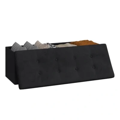 Abbildung von WOLTU Sitzbank mit stauraum 110cm, Truhe 118L Faltbar, Sitztruhe Sitzbox Aufbewahrungsbox klappbare, Bettbank Schlafzimmer, belastbar bis 300 kg, aus Samt, Schwarz, SH73sz