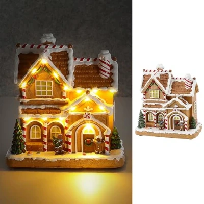 Abbildung von CEPEWA Dekoobjekt LED Winter Haus Lebkuchen 21,5x22,5x12,5cm Polyresin 15 warmweiße LEDs
