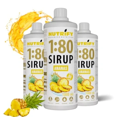 Abbildung von NUTRIFY Vital Fitness Drink 1:80 Sirup 3x 1 L Vorteilsset Ananas, Getränkekonzentrat mit Vitaminen und Carnitin zuckerfrei ergibt 240 Liter Sportgetränk kalorienarm 3er Pack, 1000 ml