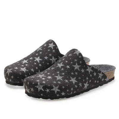 Abbildung von Vivance Hausschuh &quot;Clog, Pantoffel&quot;, aus Filz mit wärmenden Korkfußbett &amp; Sternenprint, Pantoffel, Clog