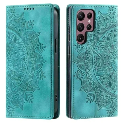 Abbildung von CoverKingz Handyhülle für Samsung Galaxy S25 Ultra Handytasche mit Kartenfach Standfunktion Cover Handy Hülle klappbar Motiv Mandala Grün