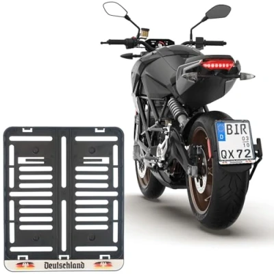 Abbildung von 1x Kennzeichenhalter Mit 3D Deutschland Flagge Streifen DE für Kennzeichen im Format 180 x 200 mm 18 20 cm Motorrad und Roller (Mit Streifen)