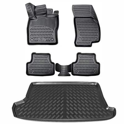 Abbildung von Design Gummimatten &amp; Kofferraumwanne Set für VW T ROC 2017 2024 (PASST AUCH in Facelift) oberer Ladeboden Antirutsch mit hohem 5cm Rand Passt Nicht Cabrio
