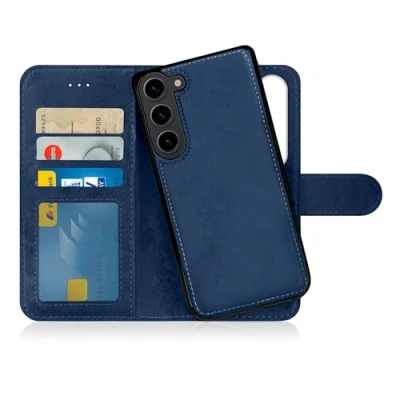 Abbildung von MyGadget Flip Case für Samsung Galaxy S23 FE [ abnehmbare Magnet Hülle ] Handyhülle aus Kunstleder Klapphülle mit Kartenfach Schutzhülle in Lila