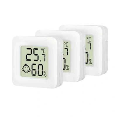 Abbildung von Flaches Thermo Hygrometer Set (3 Stück), mit Comfort Level Emojianzeige, weiß