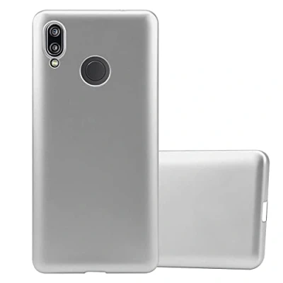 Abbildung von Cadorabo Hülle kompatibel mit Huawei P20 LITE 2018 NOVA 3E Schutzhülle TPU Silikon Case Metallic Design Slim Kratzfest Gummi Rundumschutz für in Silber