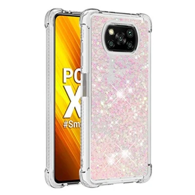 Abbildung von KBIKO zxl Kompatibel mit Xiaomi Poco X3 NFC Glitzer Hülle,Mädchen Glitzern Handyhülle,Paillette Flüssigkeit Clear Silikon Schutzhülle für NFC/Poco Pro.Silver Pink YBL