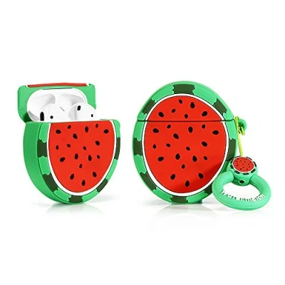 Abbildung von LEWOTE Silikon Niedliche Lustige Abdeckung Kompatibel mit Apple Airpods 1&amp;2 [Obst &amp; Lebensmittel Serie] (Wassermelone)