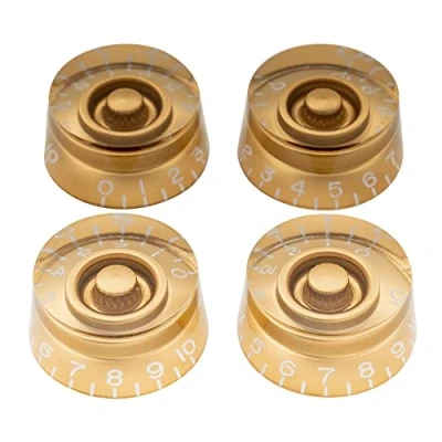 Abbildung von Musiclily Pro Metrische Gitarre Knöpfe Potiknöpfe Speed Knobs für Epiphone Les Paul Style E Bass, Gold(4er Set)