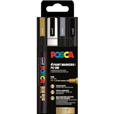 Abbildung von POSCA Uni Ball 186544 Marker Set, 4 Acrylstifte PC 3M, Permanent 0,9 1,3 mm Rundspitze