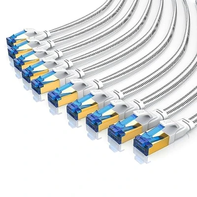 Abbildung von CSL 10 x 0,25m 25cm Cat 8.1 Netzwerkkabel Flach 40 Gbits Baumwollmantel LAN Kabel Patchkabel 8 Gigabit RJ45 Ethernet Cable 40000 Mbits Geschwindigkeit Flachbandkabel Verlegekabel 6 7