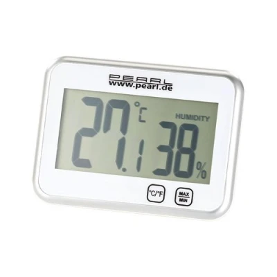 Abbildung von PEARL Raumthermometer Digital: Digitales Thermometer &amp; Hygrometer mit Minimum/Maximum, Touch (Digitales Zimmerthermometer, Raumtemperaturmessgerät, Wandthermometer)