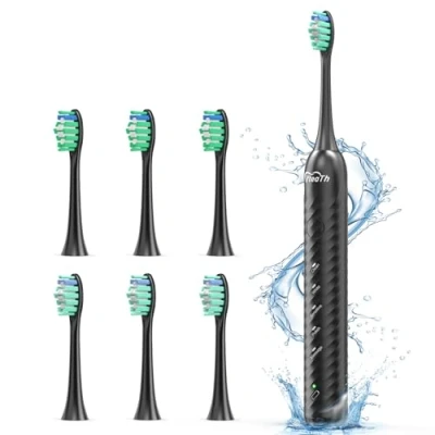 Abbildung von Elektrische Zahnbürste Schallzahnbürste für Erwachsene und Kinder YteaTh Eine Ladung 180 Tage, Shcall Electric Toothbrush Mit 6 Ersatzbürsten, 5 Putzmodi, Timer, Schwarz