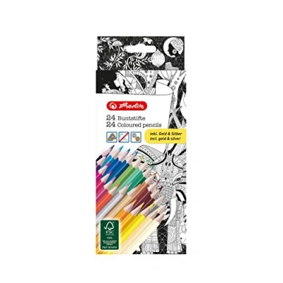 Abbildung von Herlitz 50007479 Dreikantbuntstifte inklusive der Farben gold und silber, lackiert, aus FSC Holz, 24 Stück