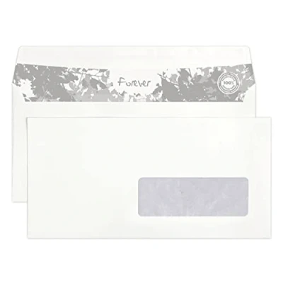Abbildung von Clairefontaine 610615C Karton mit 500 Umschlägen Forever 100% Recycling Papier DL 110x220mm, selbstklebend, 80g, Sichtfenster 35x100 (20/20), Weiß, 1