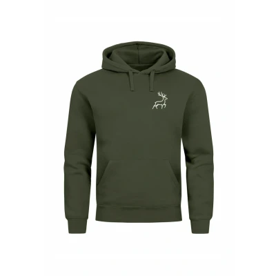 Abbildung von Neverless Print Aufdruck Hirsch Waldtiere Kapuzenpullover, Herren, Größe: 3XL, Oliv