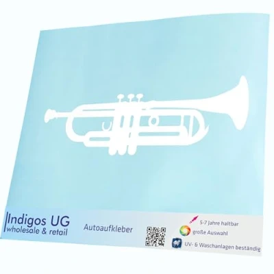 Abbildung von INDIGOS UG Aufkleber Autoaufkleber JDM Die Cut Auto 210x70 mm Trompete weiß Heckscheibe Heckscheibenaufkleber Sticker Tuning