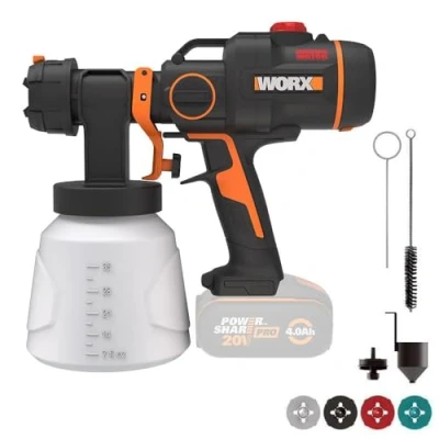 Abbildung von Worx Farbsprühgerät WX020.9 NITRO, bürstenloser Motor, 3 Sprühform &amp; 4 Düsengrößen, ohne Akku Ladegerät