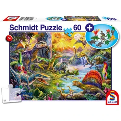 Abbildung von Schmidt Spiele Puzzle Dinosaurier. 60 Teile, mit Add on (Dinosaurier Figuren Set), Puzzleteile
