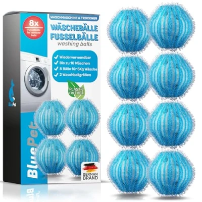 Abbildung von BluePet 8X Fusselbälle für die Waschmaschine I Entfernt Tierhaare, Fusseln &amp; Flusen, Haarfänger Wäschetrockner, Wiederverwendbare Flusenkugeln Auch als Tierhaarentferner Trocknerbälle