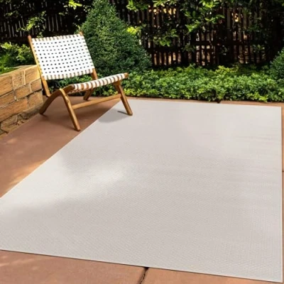 Abbildung von In &amp; Outdoor Teppich Wetterfest Wohnzimmer Balkon Küchenteppich Terrassenteppich Flachgewebe Sisaloptik Meliert Einfarbig weiß 240x340 cm