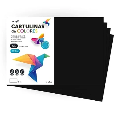 Abbildung von cartulina de Colores, A3, Folios colores 180gr, Bloc intensos, Ideal para Manualidades, Imprimir tus Documentos y Diseños Creativos · m office (25 Hojas, Negro)