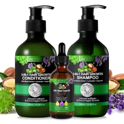Abbildung von ALIVER Haarpflege Set Shampoo Conditioner Haaröl mit Biotin Rizinus Lavendel Argan Öl
