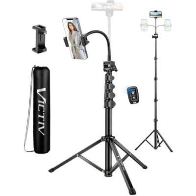 Abbildung von Victiv 197cm Hoch Handy Stativ, Flexibel Overhead Smartphone mit 25cm Verstellbarer Schwanenhals, Fernauslöser für Selfies, Aluminium Kamera Phone Tripod Sony DSLR &amp; iPhone16 15 14 Pro Max